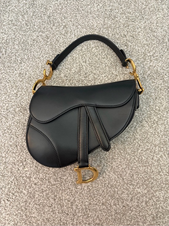 Dior Handbags - Dior Black Leather Mini Saddle Shoulder Bag with Gold Hardware